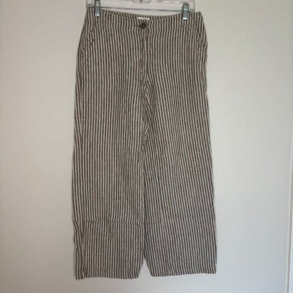 CHICO'S Straight Linen Trouser Womens 00 Tan White Striped - Picture 4 of 5